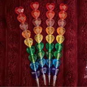 Bundle of 4 Rainbow Heart Topper Pens— Multicolor Heart Pens